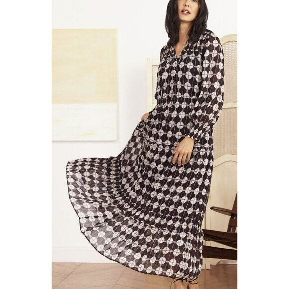 Nic + Zoe $228 Chiffon Dot Maxi Dress Size Large NWT Black White - Picture 2 of 12